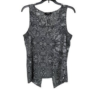 Express Split Back Tank Womens Medium Black White Paisley Boho Summer